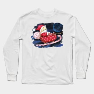 Kitten Santa on Candy Sleigh Long Sleeve T-Shirt